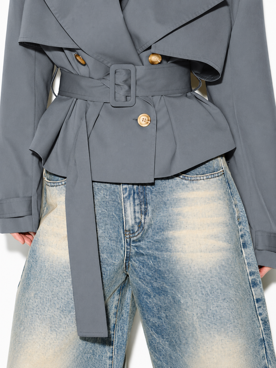Veste Trench Courte Ceinturée