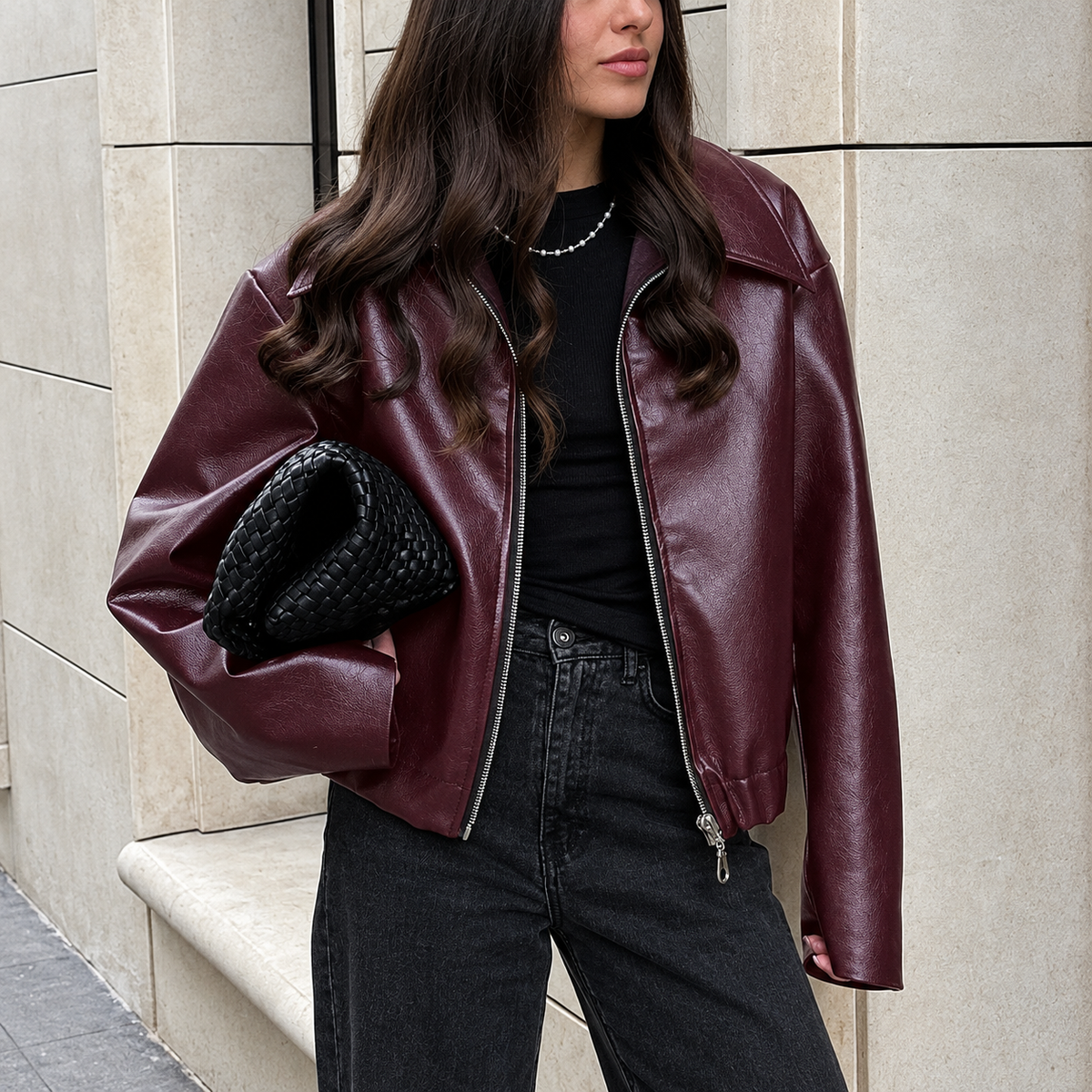 blouson cuir zippé style vintage femme