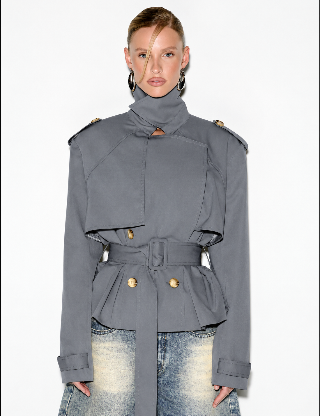 Veste Trench Courte Ceinturée