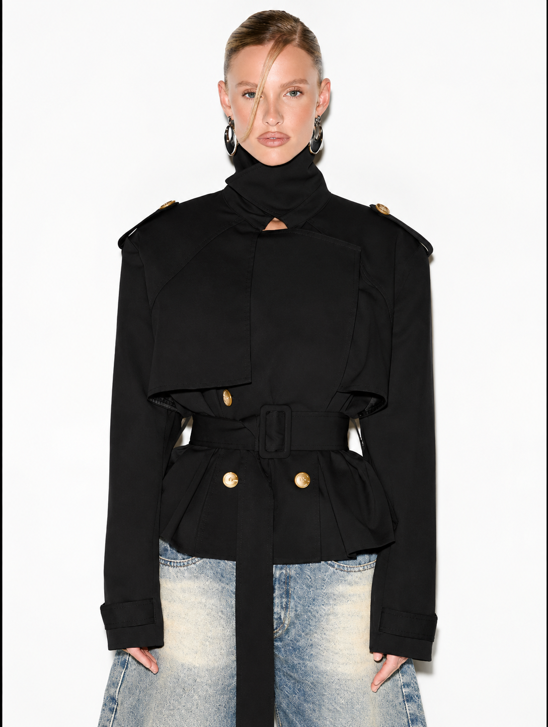 Veste Trench Courte Ceinturée