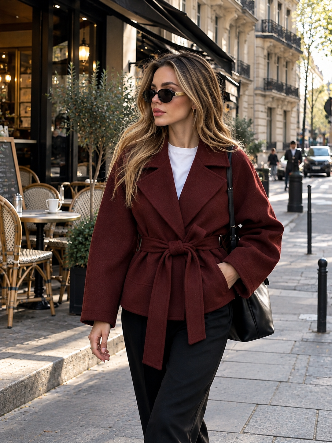 Manteau Court en Laine Ceinturé