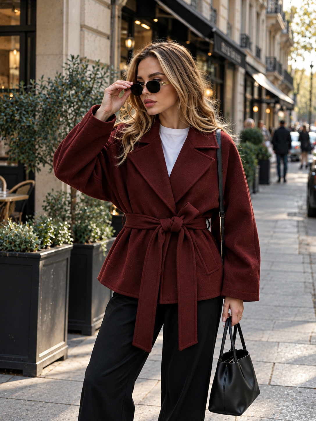 Manteau Court en Laine Ceinturé