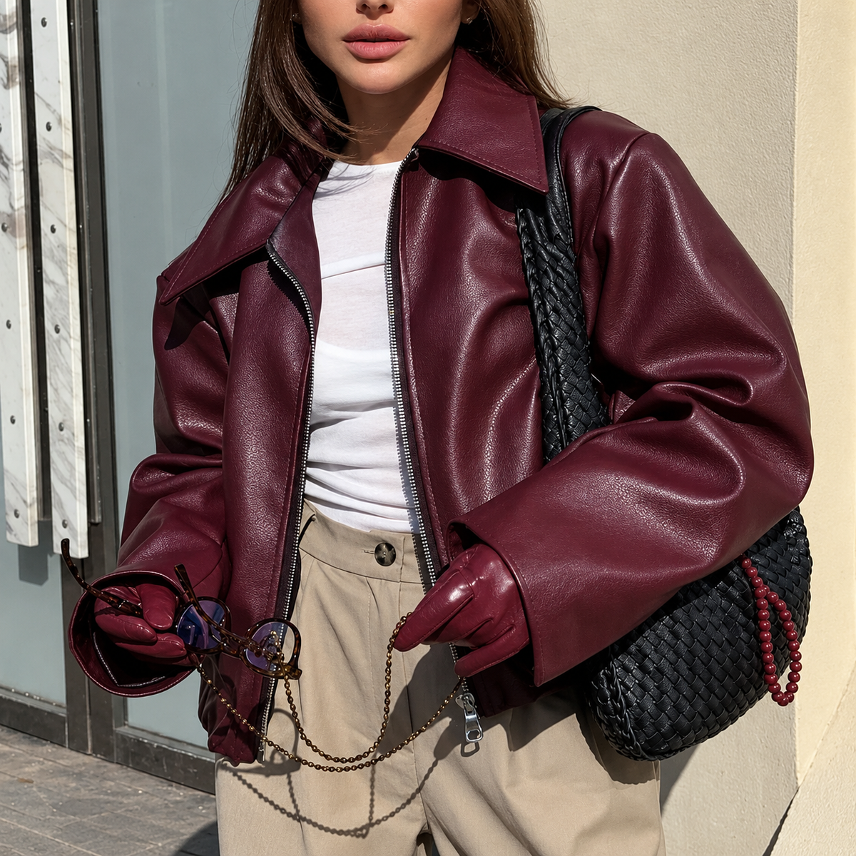 blouson cuir zippé style vintage femme
